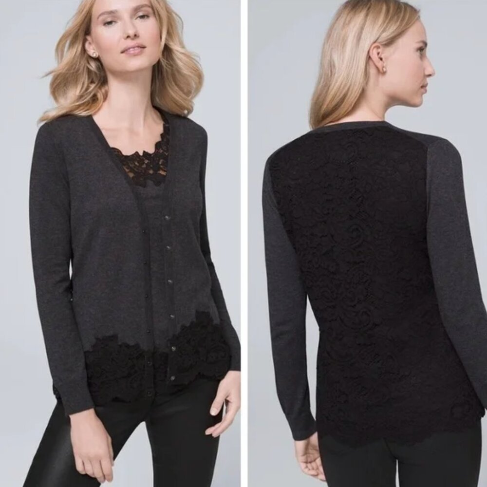 Women's Charcoal and Black Lace-Back Cardigan EUC